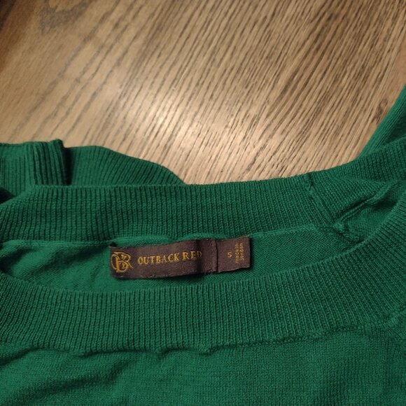 Outback Red Small Kelly Green Sweater with Blue Striped Sleeves - Picture 3 of 5